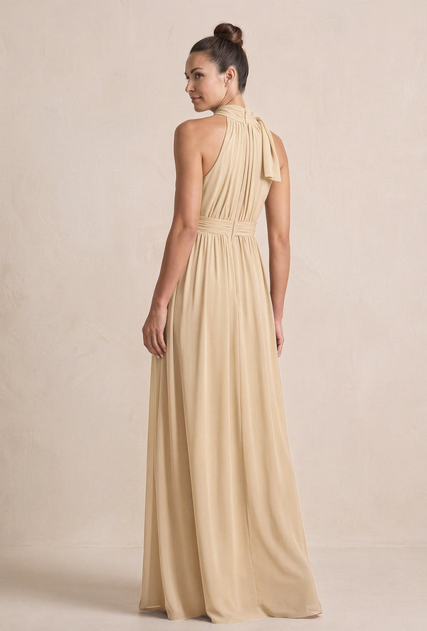 Champagne Chiffon Halter A-Line Mother of the Bride Dress (2) | KISSBRIDAL