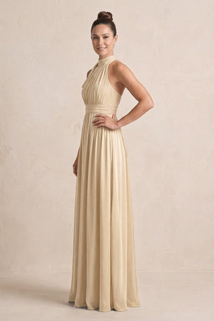Champagne Chiffon Halter A-Line Mother of the Bride Dress (3) | KISSBRIDAL