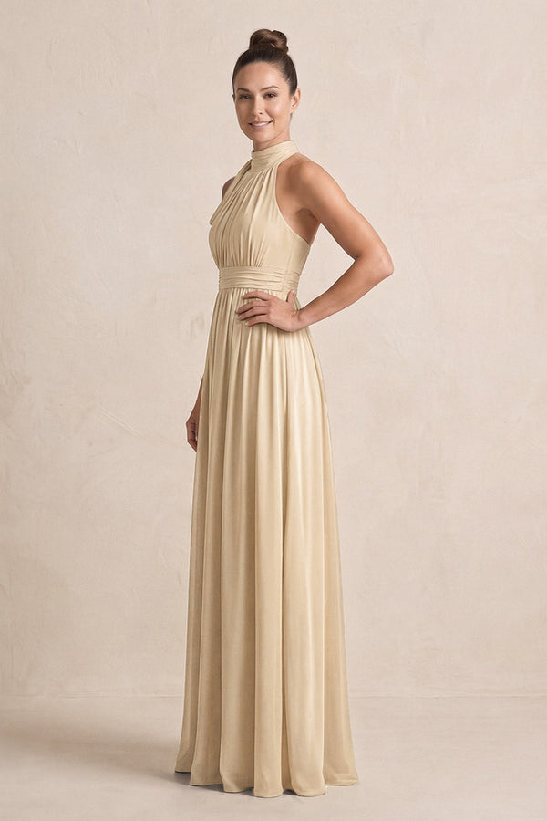 Champagne Chiffon Halter A-Line Mother of the Bride Dress (3) | KISSBRIDAL