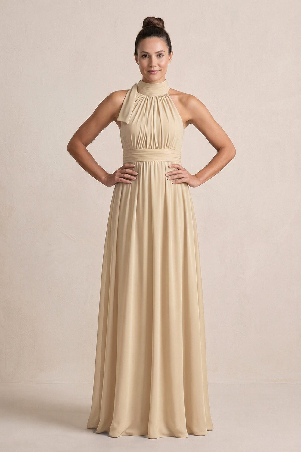 Champagne Chiffon Halter A-Line Mother of the Bride Dress