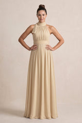 Champagne Chiffon Halter A-Line Mother of the Bride Dress | KISSBRIDAL