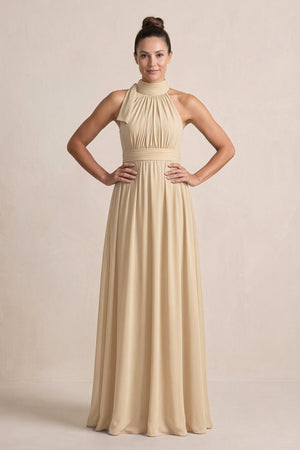 Champagne Chiffon Halter A-Line Mother of the Bride Dress | KISSBRIDAL