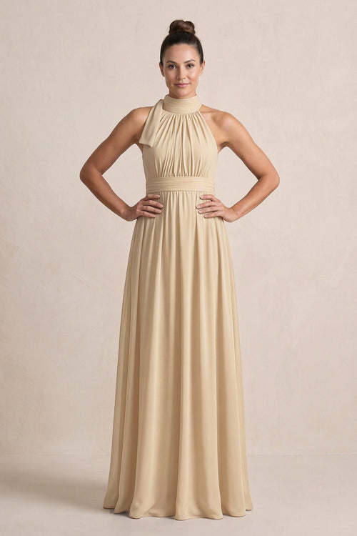 Champagne Chiffon Halter A-Line Mother of the Bride Dress | KISSBRIDAL