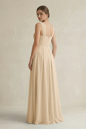 Champagne Cross Halter Chiffon A-Line Pleated Bridesmaid Dress (2) | KISSBRIDAL