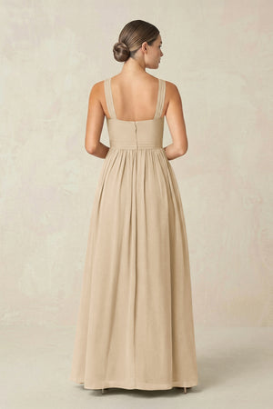 Champagne Cross Halter Neck Chiffon A-Line Bridesmaid Dress With Slit (2) | KISSBRIDAL