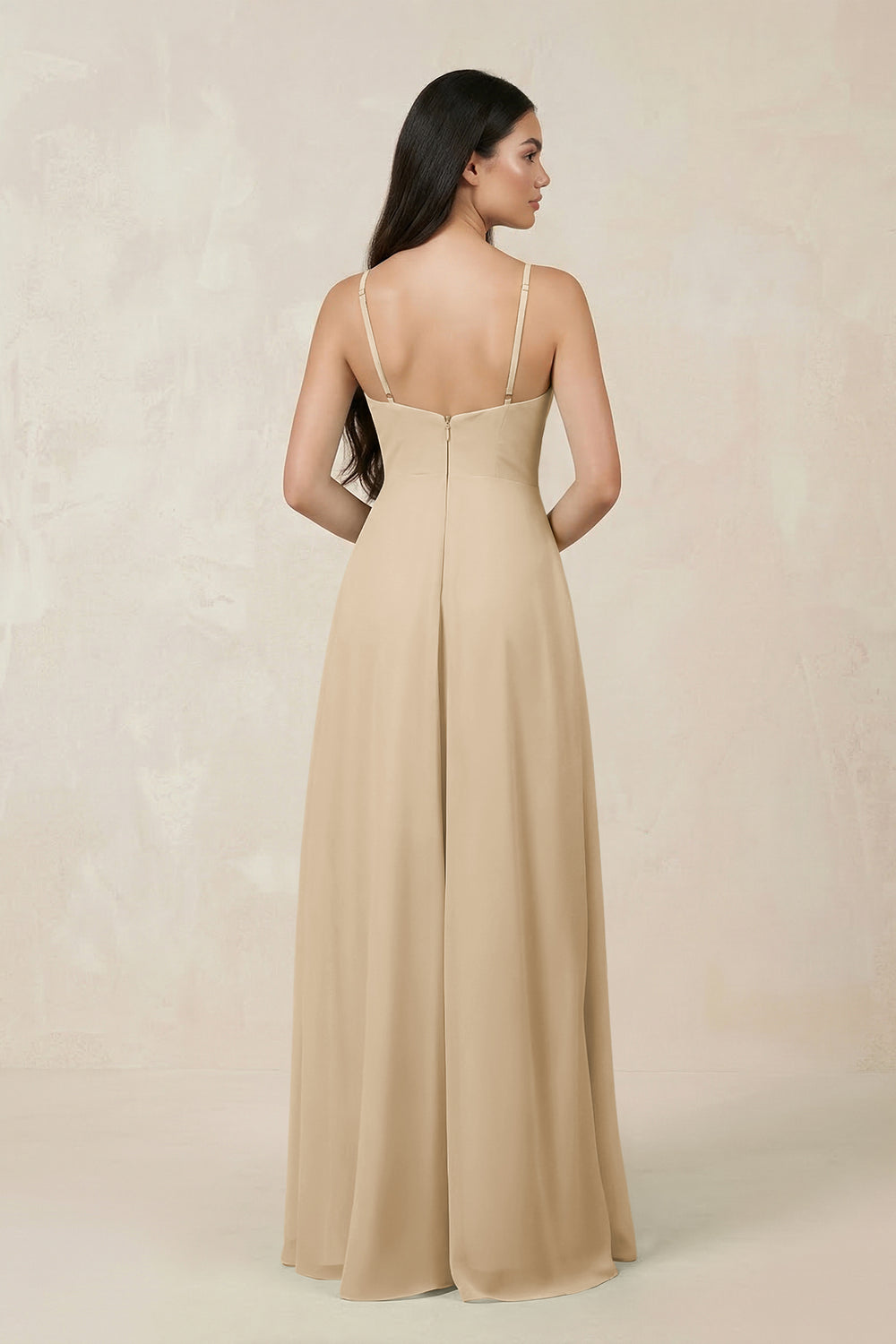 Halter Chiffon A-Line Bridesmaid Dress With Slit in Champagne