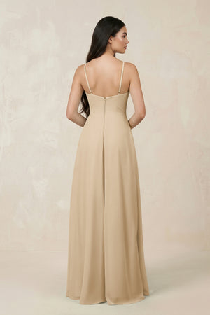 Champagne Halter Chiffon A-Line Bridesmaid Dress With Slit (2) | KISSBRIDAL