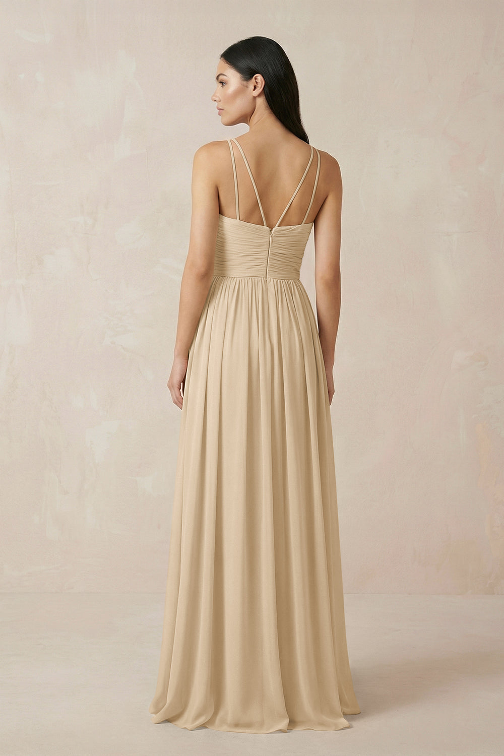 Halter Neck A-Line Chiffon Bridesmaid Dress in Champagne