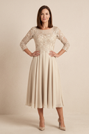 Champagne Illusion Neck A-Line Embroidered Mother of the Bride Dress | KISSBRIDAL