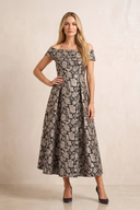 Champagne Off-the-Shoulder Jacquard Midi A-Line Mother of the Bride Dress | KISSBRIDAL