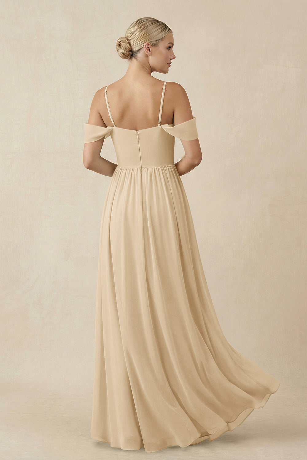 Off-the-Shoulder Sweetheart A-Line Chiffon Bridesmaid Dress in Champagne