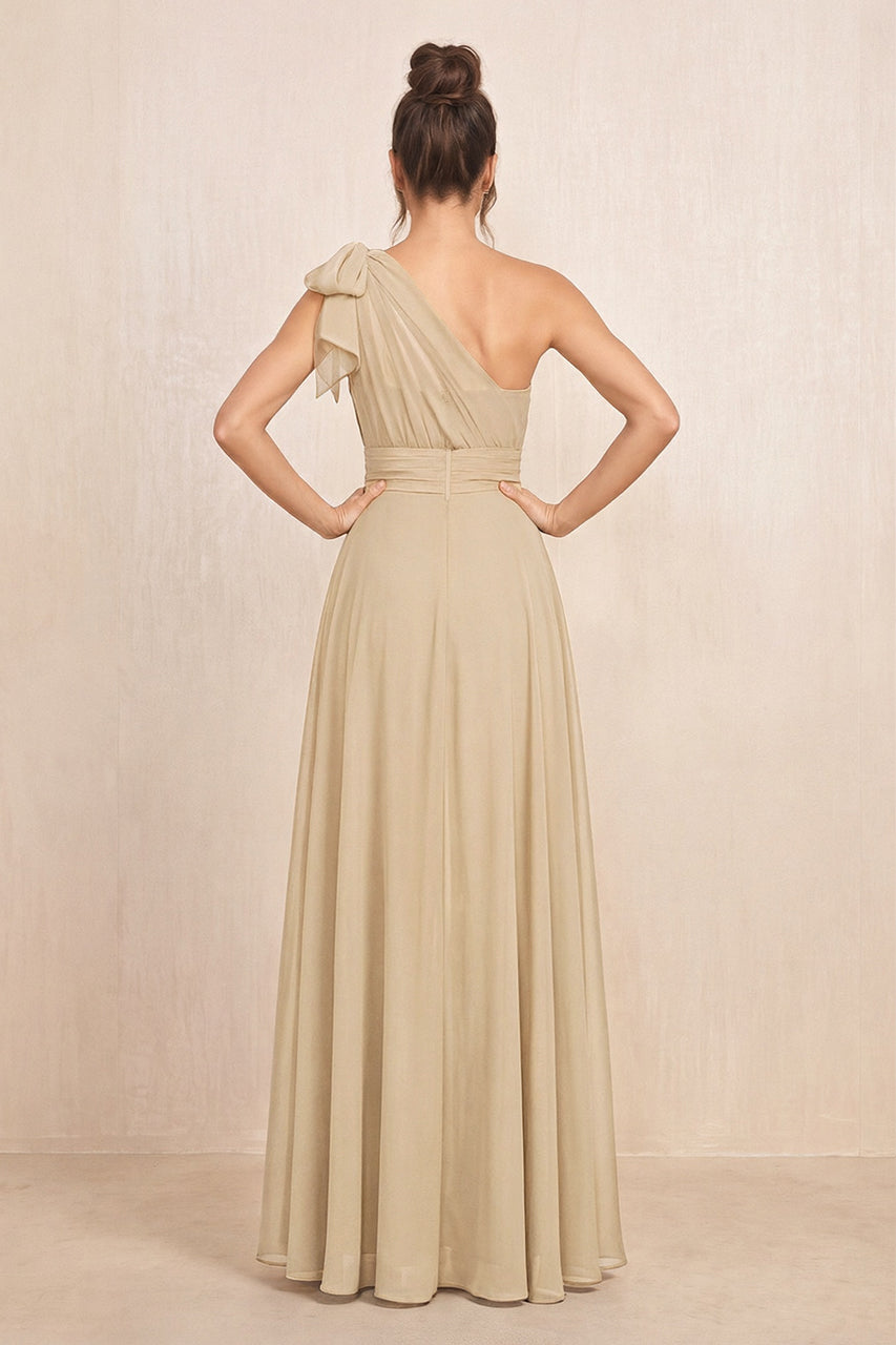 Champagne One-Shoulder Chiffon Mother of the Bride Jumpsuits