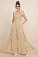Champagne One-Shoulder Chiffon Mother of the Bride Jumpsuits | KISSBRIDAL