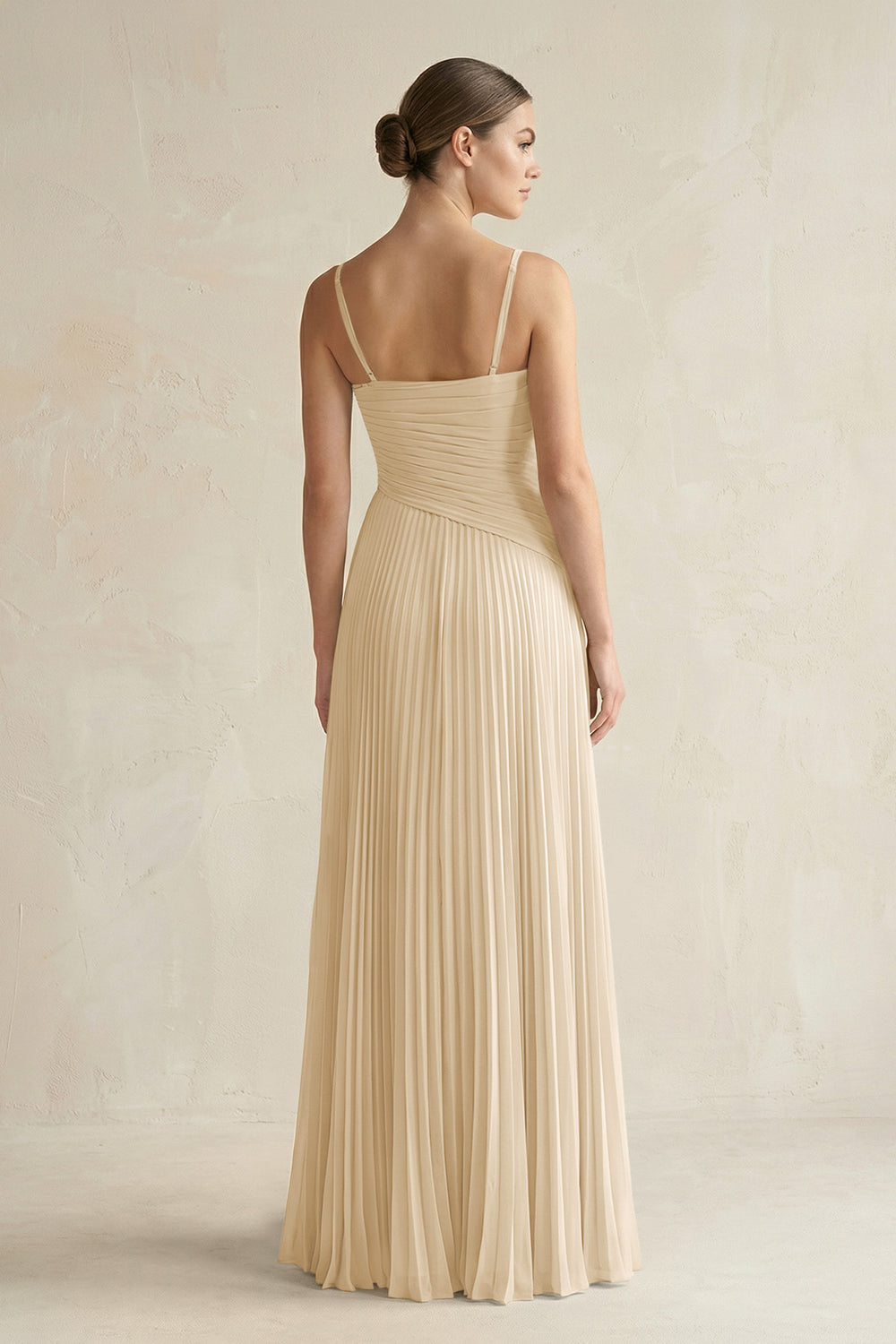 Pleated A-Line Long Chiffon Bridesmaid Dress in Champagne