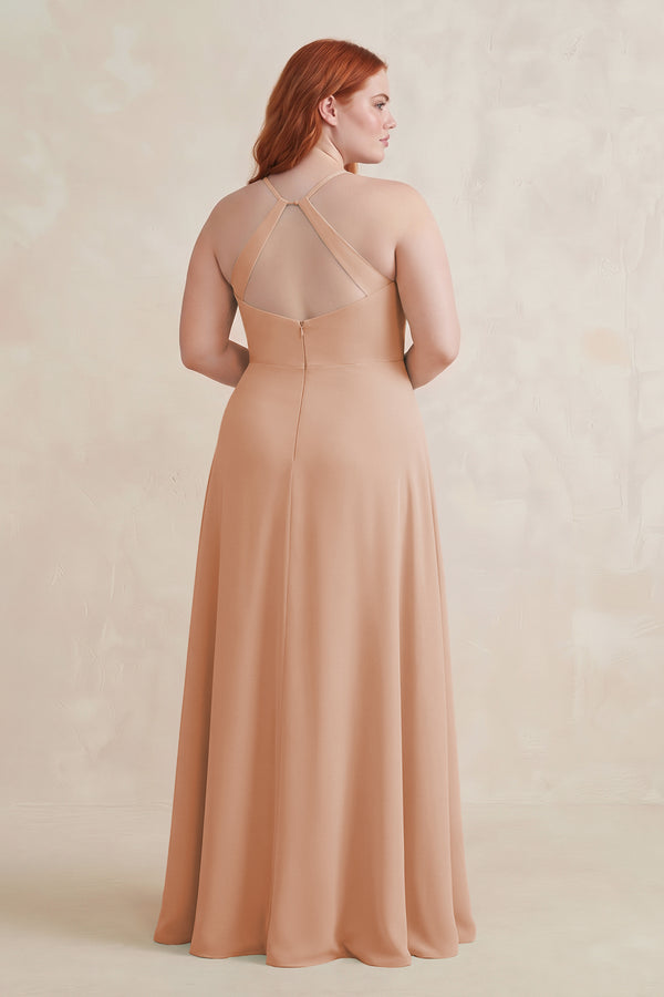 Champagne Rose Ruched Sheath Chiffon Bridesmaid Dress (2) | KISSBRIDAL