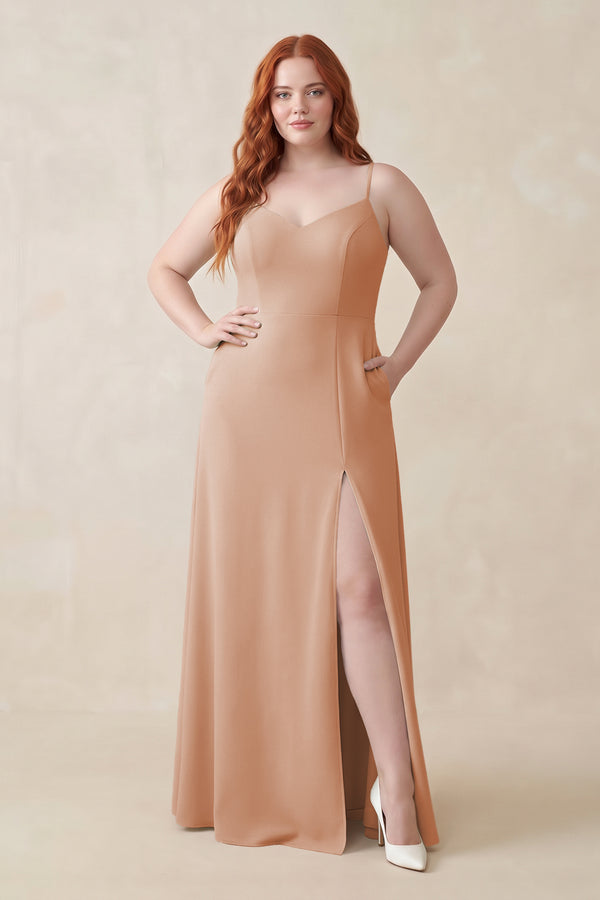 Champagne Rose Ruched Sheath Chiffon Bridesmaid Dress | KISSBRIDAL