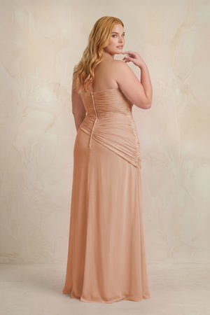 Champagne Rose Sheath Chiffon Strapless Pleated Bridesmaid Dress (4) | KISSBRIDAL[sizeplus]