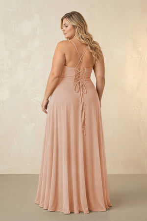 Champagne Rose Spaghetti Straps Chiffon A-Line Bridesmaid Dress (2) [sizeplus] | KISSBRIDAL