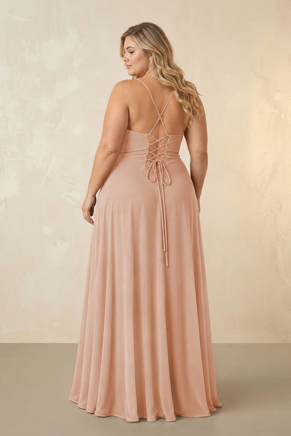 Champagne Rose Spaghetti Straps Chiffon A-Line Bridesmaid Dress (2) [sizeplus] | KISSBRIDAL