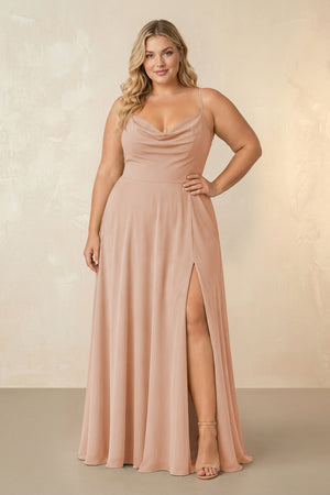 Champagne Rose Spaghetti Straps Chiffon A-Line Bridesmaid Dress [sizeplus] | KISSBRIDAL