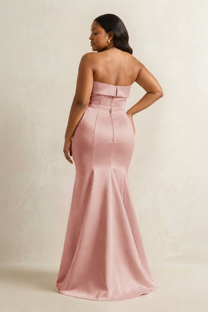 Champagne Rose Strapless Satin Mermaid Bridesmaid Dress (2) [sizeplus] | KISSBRIDAL
