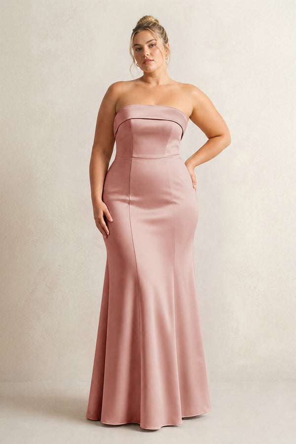 Champagne Rose Strapless Satin Mermaid Bridesmaid Dress (3) [sizeplus] | KISSBRIDAL