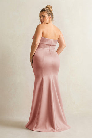 Champagne Rose Strapless Satin Mermaid Bridesmaid Dress (4) [sizeplus] | KISSBRIDAL