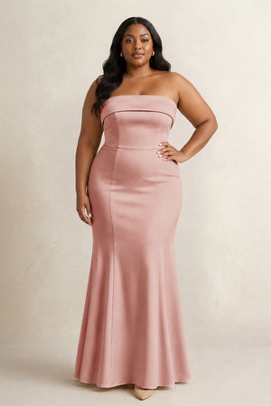Champagne Rose Strapless Satin Mermaid Bridesmaid Dress [sizeplus] | KISSBRIDAL