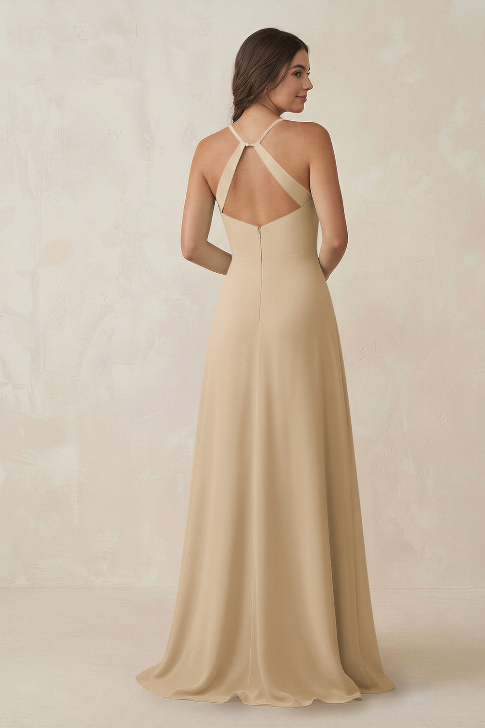 Ruched Sheath Chiffon Bridesmaid Dress in Champagne