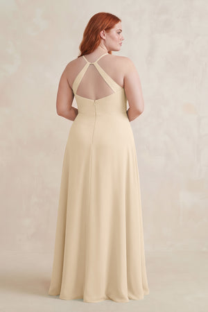 Champagne Ruched Sheath Chiffon Bridesmaid Dress (2) | KISSBRIDAL