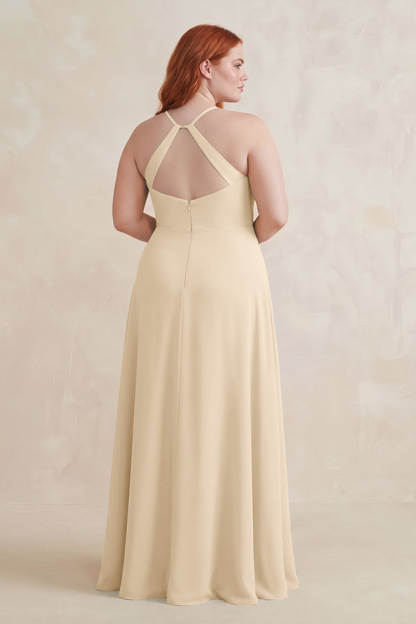 Champagne Ruched Sheath Chiffon Bridesmaid Dress (2) | KISSBRIDAL
