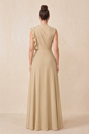 Champagne Ruffled A-Line Chiffon Mother of the Bride Dress (2) | KISSBRIDAL