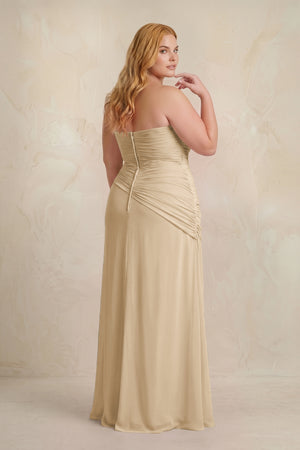 Champagne Sheath Chiffon Strapless Pleated Bridesmaid Dress (2) [sizeplus] | KISSBRIDAL
