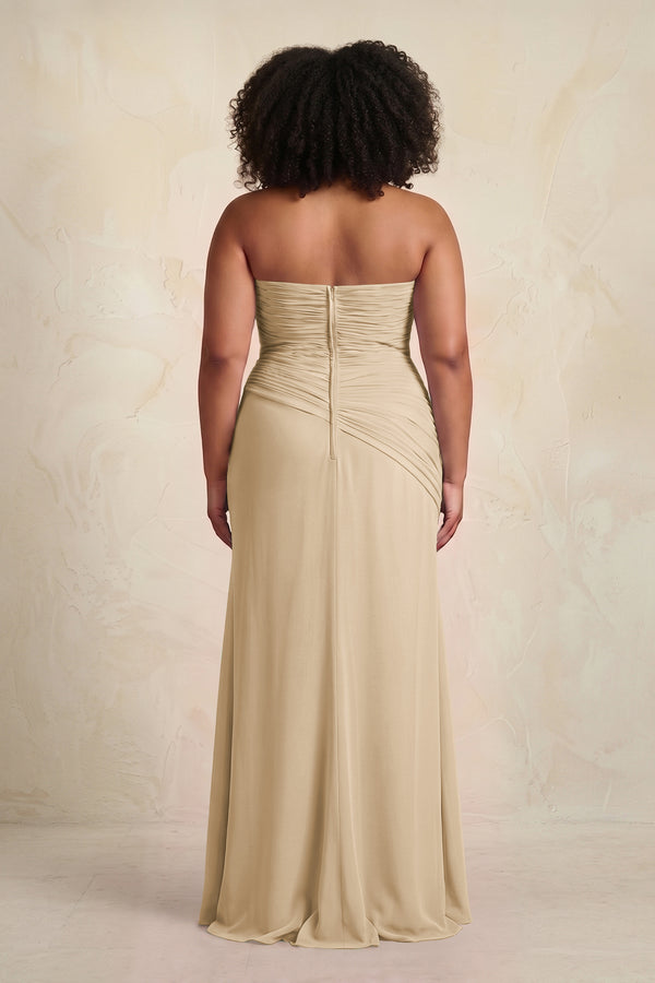 Champagne Sheath Chiffon Strapless Pleated Bridesmaid Dress (4) [sizeplus] | KISSBRIDAL