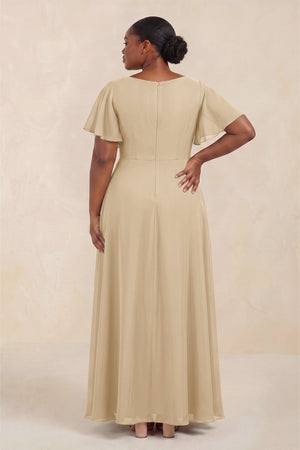 Champagne Short Sleeves Bateau A-Line Chiffon Bridesmaid Dress (4) [sizeplus] | KISSBRIDAL