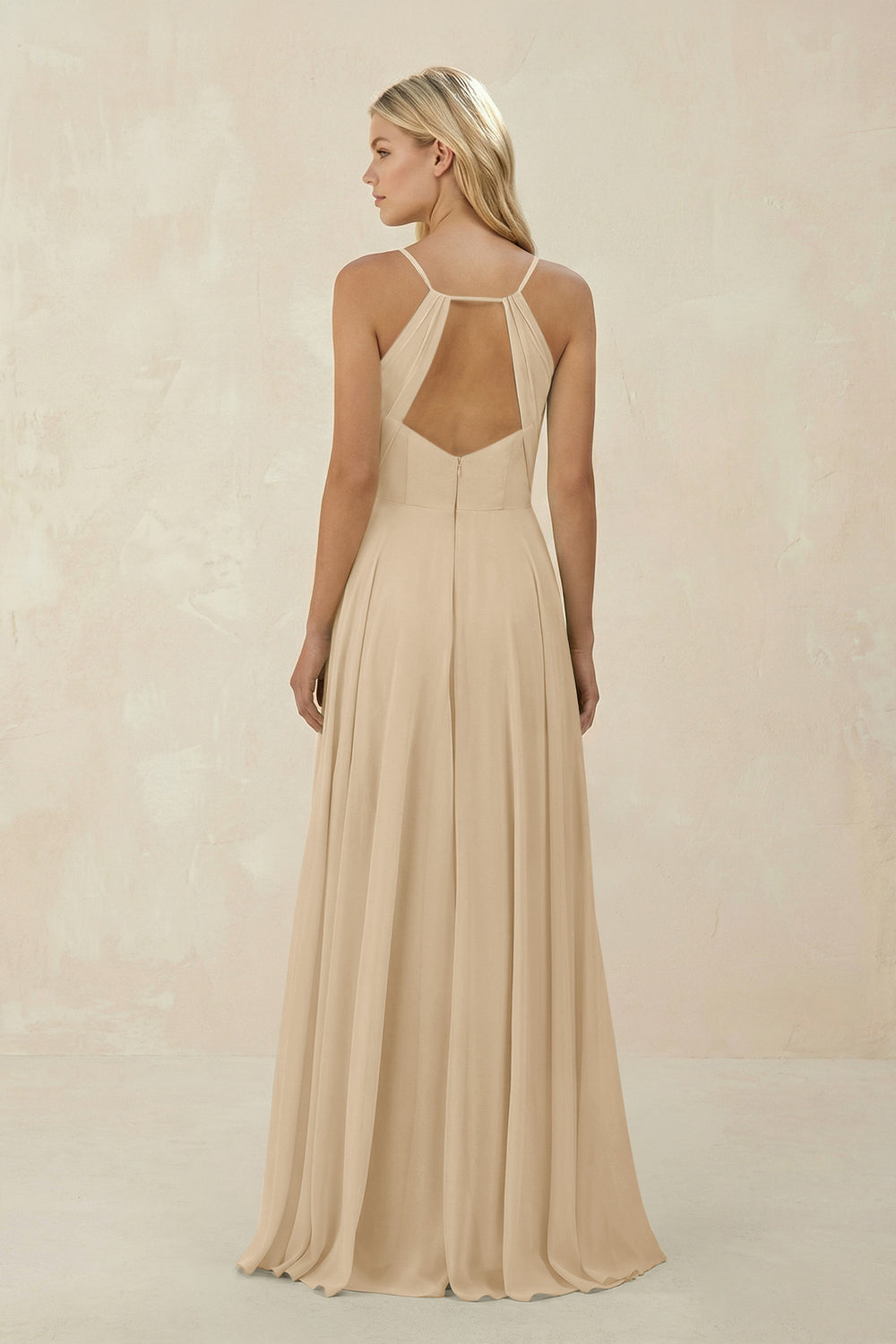 Spaghetti Strap A-Line Chiffon Bridesmaid Dress in Champagne
