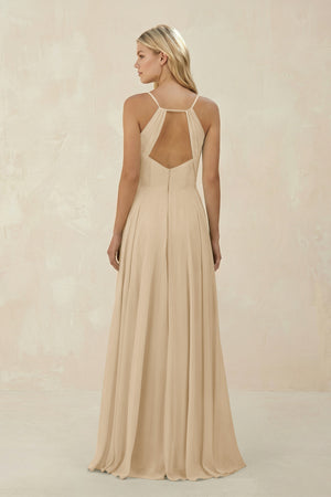 Champagne Spaghetti Strap A-Line Chiffon Bridesmaid Dress (2) | KISSBRIDAL