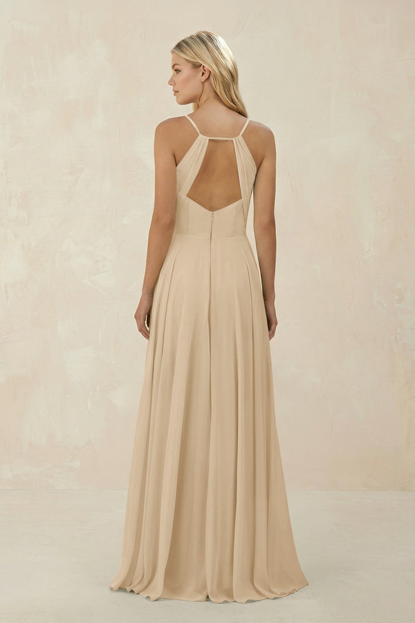 Champagne Spaghetti Strap A-Line Chiffon Bridesmaid Dress (2) | KISSBRIDAL