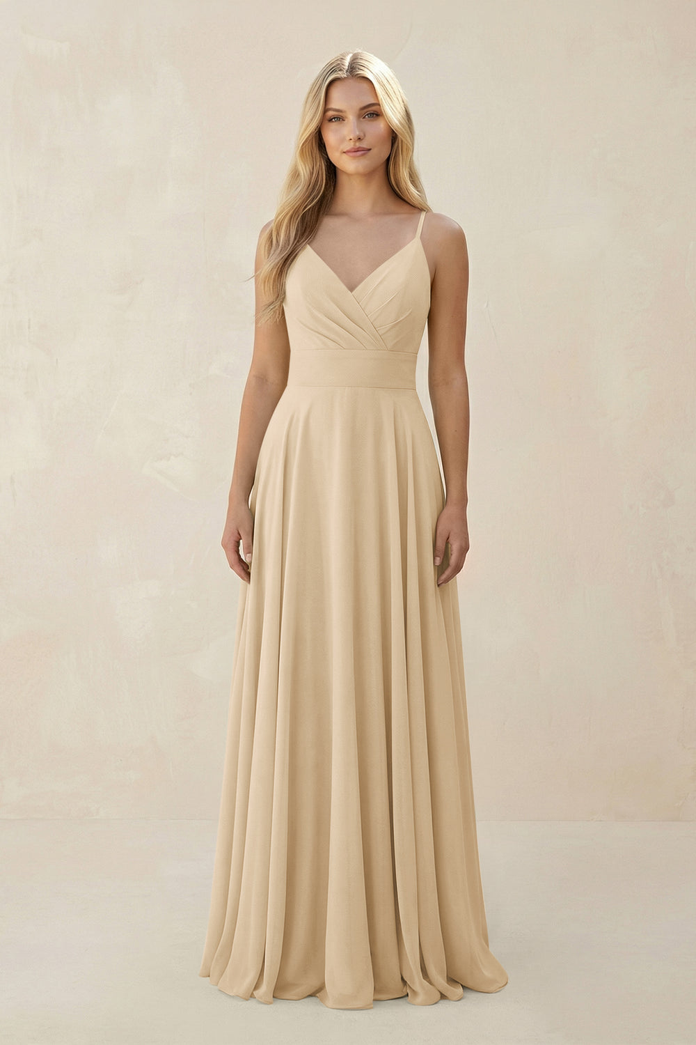 Spaghetti Strap A-Line Chiffon Bridesmaid Dress in Champagne