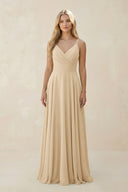 Champagne Spaghetti Strap A-Line Chiffon Bridesmaid Dress | KISSBRIDAL