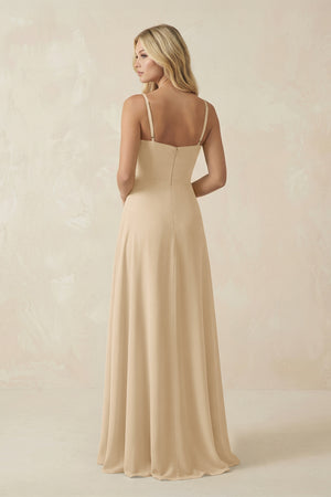 Champagne Spaghetti Strap Chiffon A-Line Bridesmaid Dress (2) | KISSBRIDAL