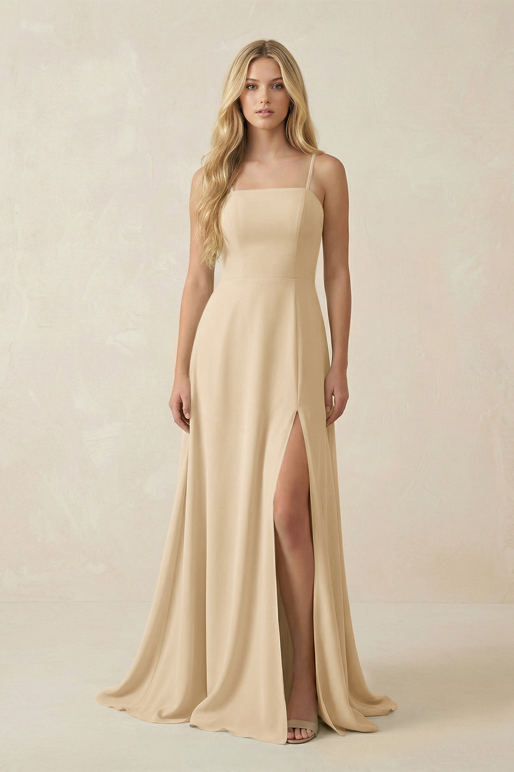 Spaghetti Strap Chiffon A-Line Bridesmaid Dress in Champagne