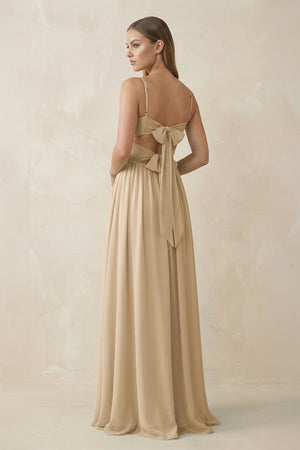 Champagne Spaghetti Strap Pleated A-Line Chiffon Bridesmaid Dress (2) | KISSBRIDAL