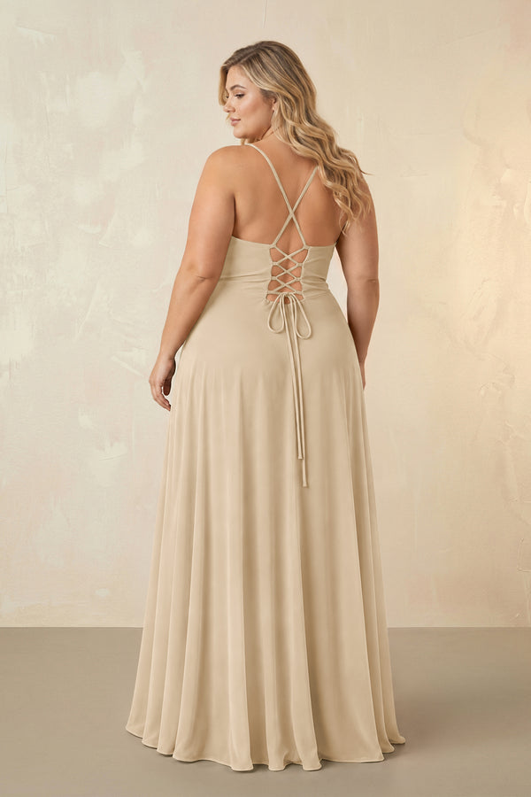 Champagne Spaghetti Straps Chiffon A-Line Bridesmaid Dress (2) [sizeplus] | KISSBRIDAL