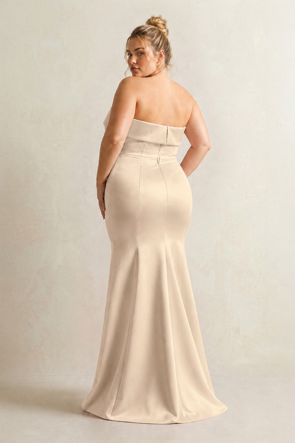 Champagne Strapless Satin Mermaid Bridesmaid Dress (2) [sizeplus] | KISSBRIDAL