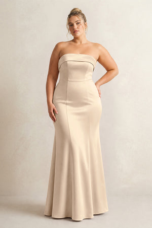 Champagne Strapless Satin Mermaid Bridesmaid Dress [sizeplus] | KISSBRIDAL