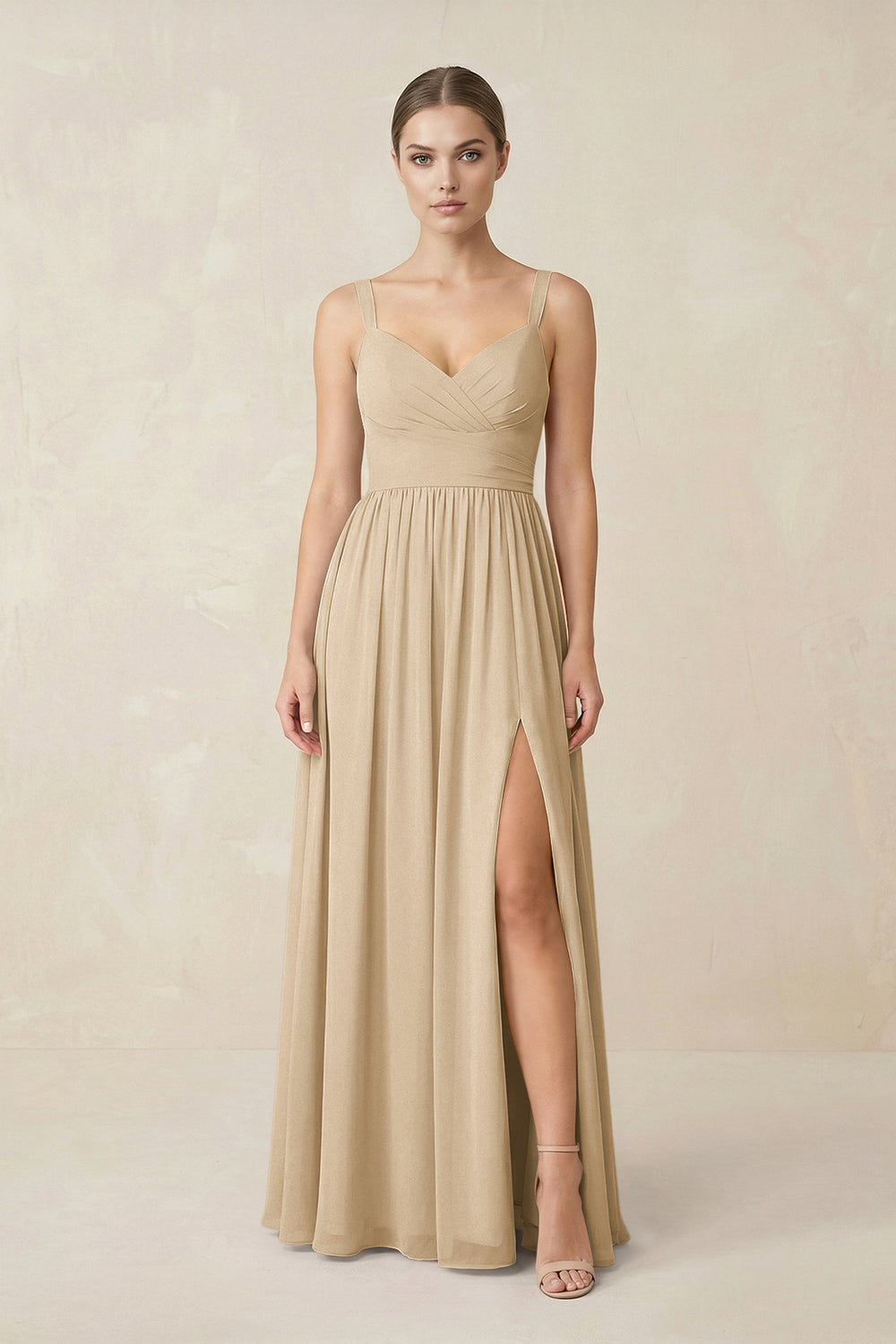Sweetheart A-Line Chiffon Bridesmaid Dress with Slit in Champagne