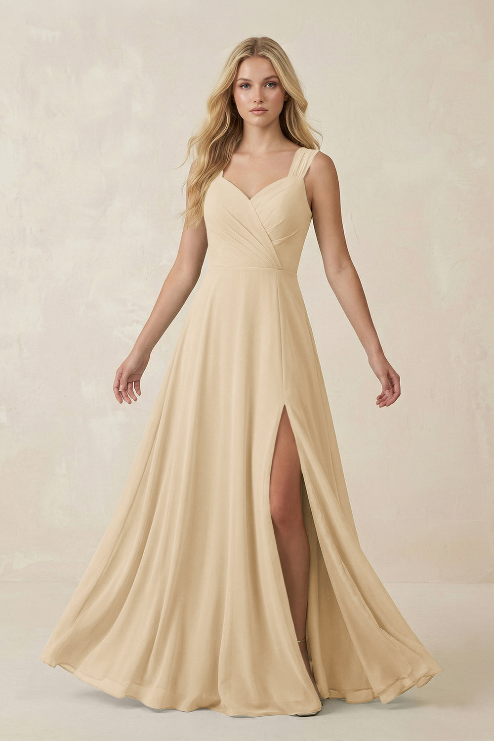 Sweetheart A-Line Chiffon Long Bridesmaid Dress in Champagne