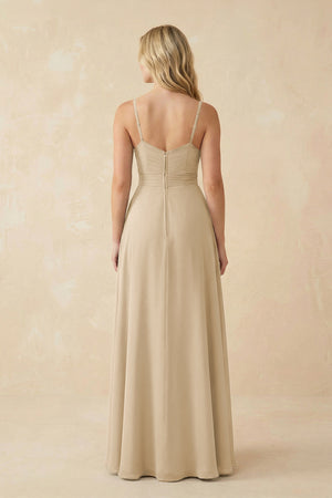 Champagne Sweetheart A-Line Pleated Chiffon Bridesmaid Dress (2) | KISSBRIDAL