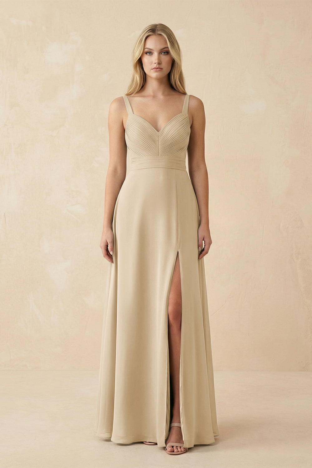 Sweetheart A-Line Pleated Chiffon Bridesmaid Dress in Champagne